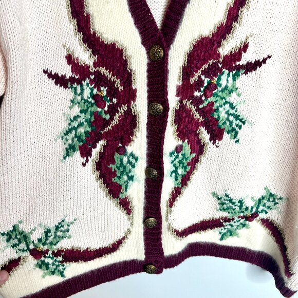 Vtg Talbots Handknitted Victorian Christmas Grandma Cardigan Sweater Cottagecore - Picture 4 of 5